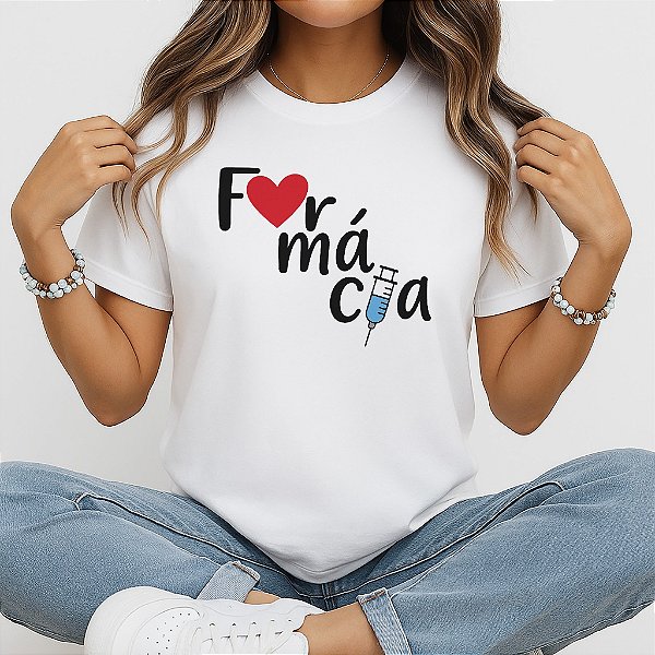 Camiseta Baby Look Feminina Farmácia com Coração e Seringa
