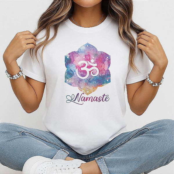 Camiseta Baby Look Feminina Flor Cósmica Om Yoga Meditação