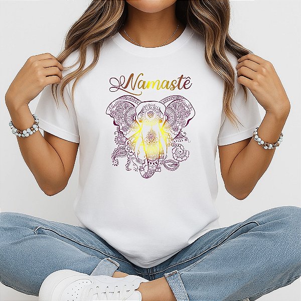 Camiseta Baby Look Feminina Mandala Elefante Yoga Meditação