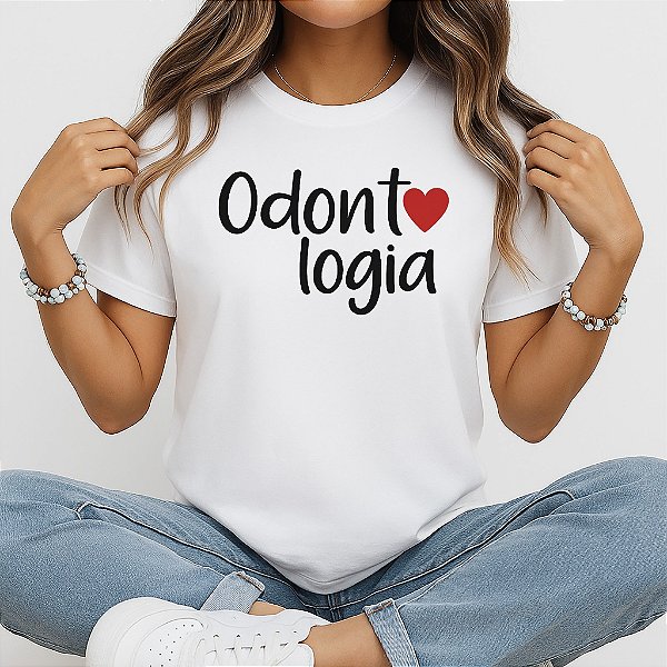 Camiseta Baby Look Feminina Odontologia com Coração