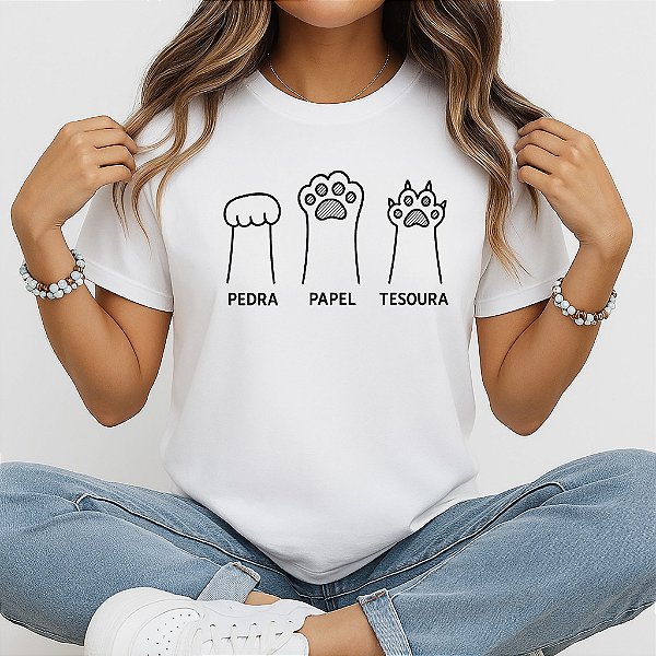 Camiseta Baby Look Feminina Pedra Papel Tesoura