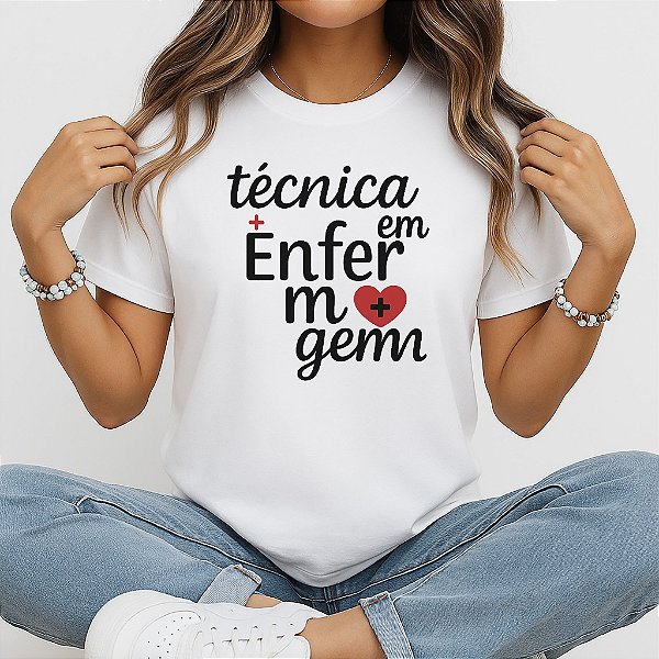 Camiseta Baby Look Feminina Técnica em Enfermagem com Coração