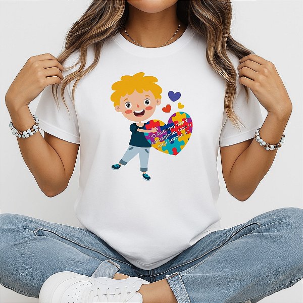 Camiseta Baby Look Feminina Autismo Sorriso Contagioso