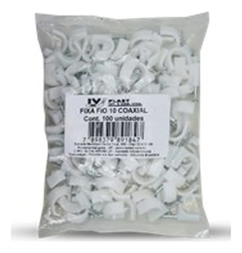 Kit 100 Fixa Fio 10 Coaxial Com Prego Ivplast 36.100.003
