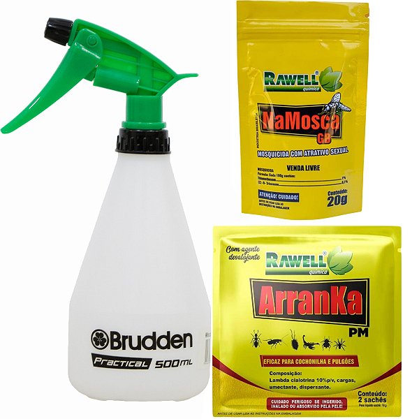 Kit 1un Novo Arranka PM 20g + 1un Novo NaMosca GB 20g + 1un Pulverizador Manual Practical 500ml