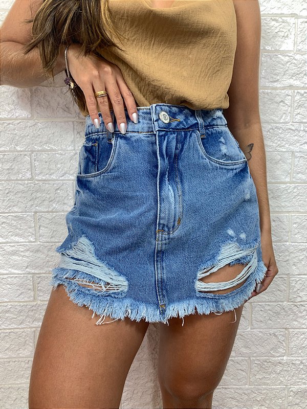 Short Saia Jeans Destroyed