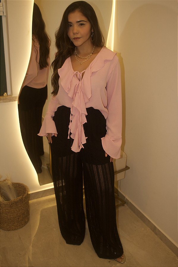Calça Pantalona Com Transparência