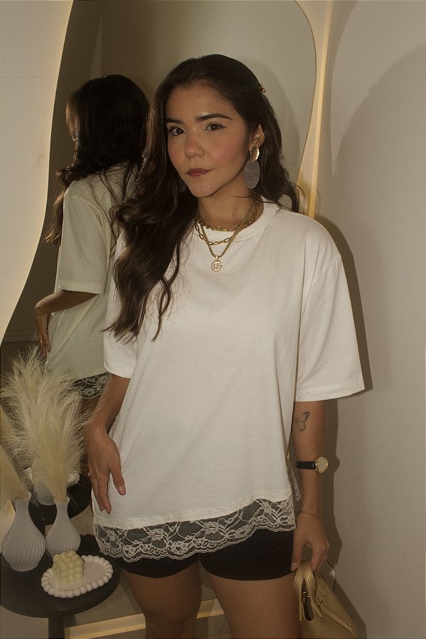 T-shirt Com Renda Feminina