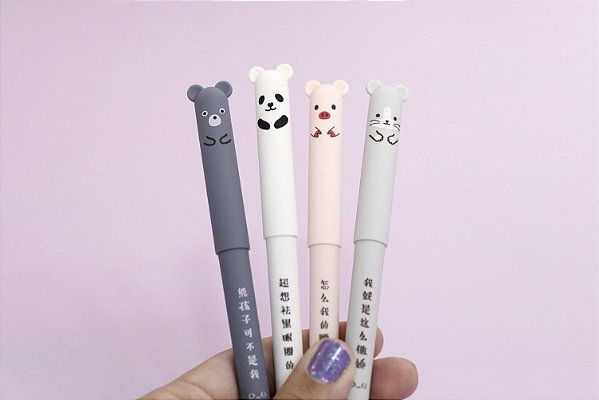 Caneta Fofa Apagável Bichinhos Gel Tinta Azul