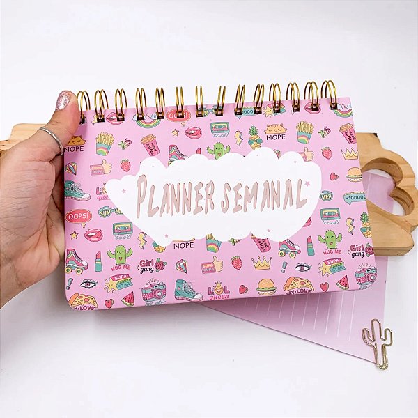 Planner com Espiral Fofo 52 Folhas - Rosa-Cactus - 18 x 12cm