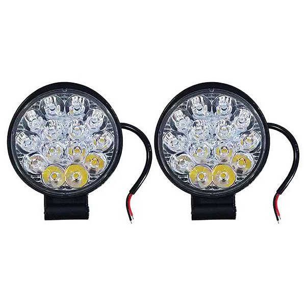 Par Farol Milha Auxiliar Redondo 14 LEDS Bivolt 12/24V 7,2W