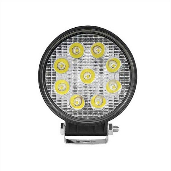 Farol Milha Auxiliar Redondo 9 LEDS Bivolt 12/24V 27W