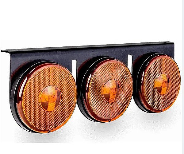 Kit Lanterna 3 Marias LED Ambar 12/24V Com Suporte em Ferro - H3