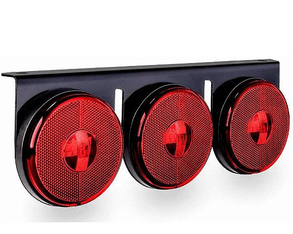 Kit Lanterna 3 Marias LED Vermelha 12/24V Com Suporte em Ferro - H3
