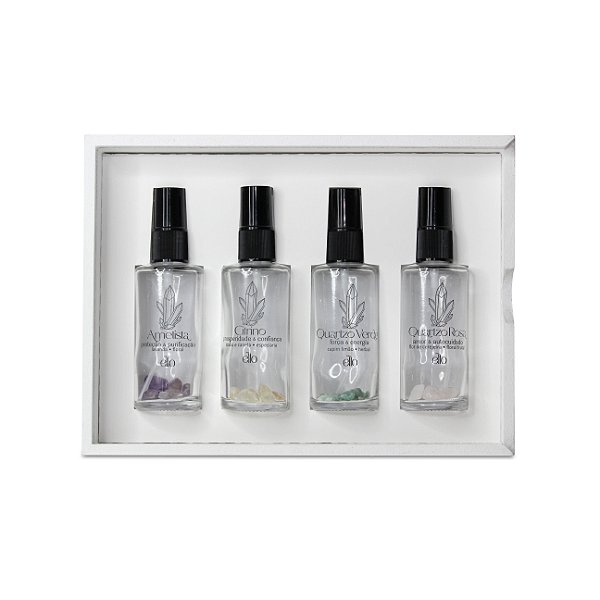 Kit Sprays Ambientais com Cristais - 4 Sprays de 60 ml + Caixa