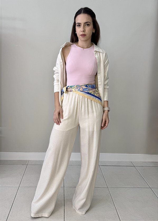 Conjunto Camisa e Calça Pantalona em Viscolinho