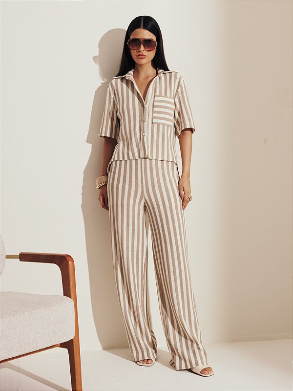 Conjunto de Calça e Blusa em Listras