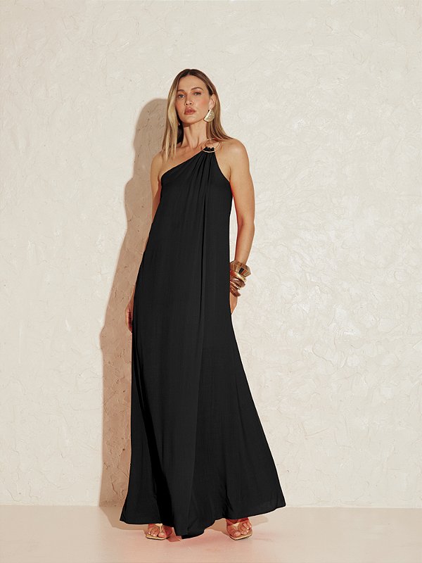 Vestido Longo com Detalhe em Metal