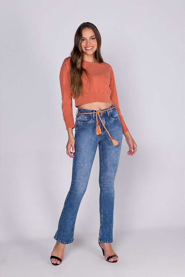 Calça Jeans Flare Cropped Trich