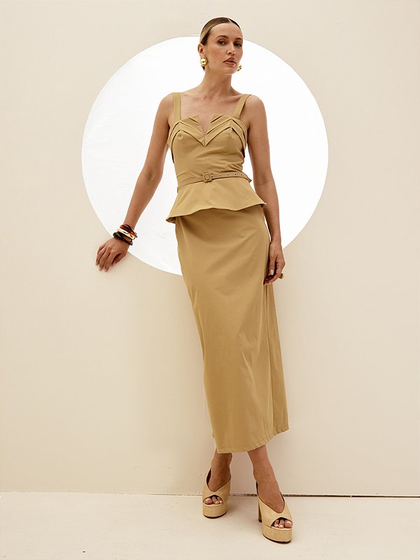 Vestido Super Midi com Pregas