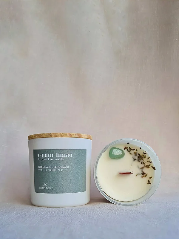 Vela Natural Capim Limão e Quartzo Verde 170gr Maria Terra