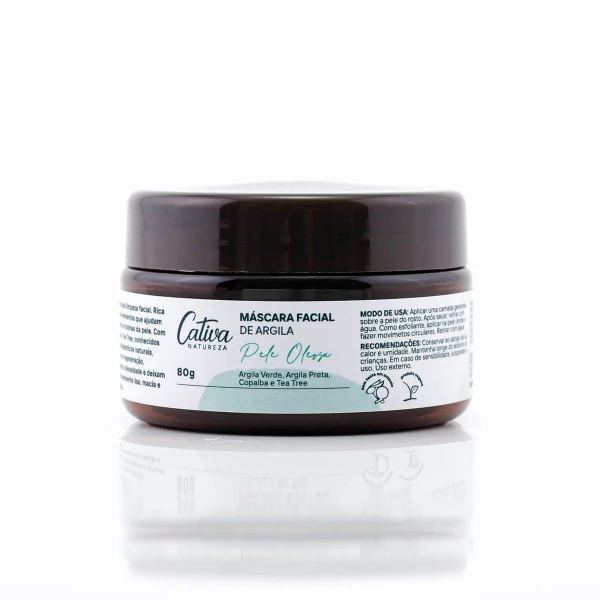 Máscara Facial de Argila Pele Oleosa 80g Cativa Natureza