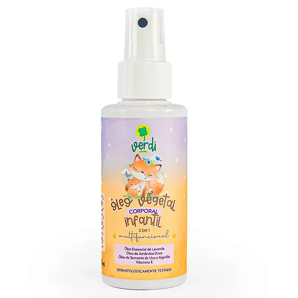 Óleo Vegetal Corporal Infantil 100% Natural com Óleo essencial de Lavanda, Óleos de Amêndoa Doce, Semente de Uva e Algodão e Vitamina E 120ml Verdi