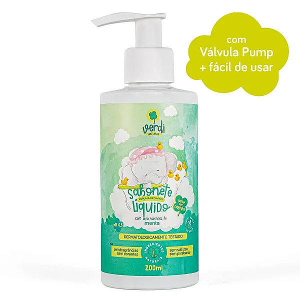 Sabonete Líquido e Shampoo 100% Natural Espuma de Vapor com Óleo Essencial de Menta (200ml) - Verdi