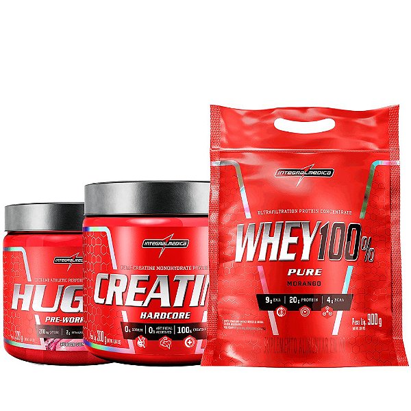 Whey Concentrado 900g + Creatina 300g + Pré-treino 320g - Integral Medica