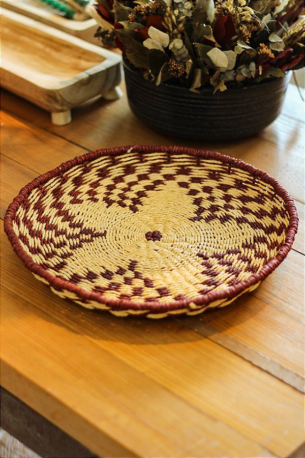 Cesto Africano natural e ocre 37x37x4