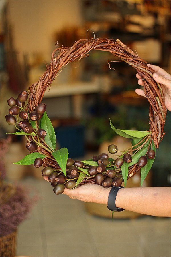 Guirlanda de flores permanentes para porta de entrada (boas-vindas)  40 x 40 x 14 cm