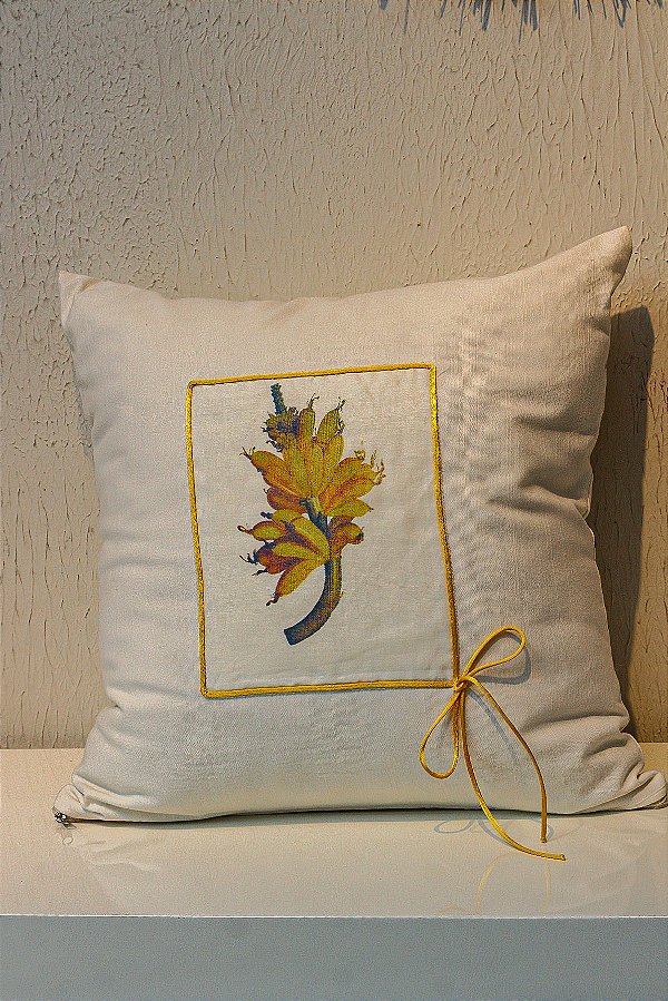 ALMOFADA EM  ALGODÃO QUADRADA OFFWHITE ESTAMPA BANANAS 50 X 50