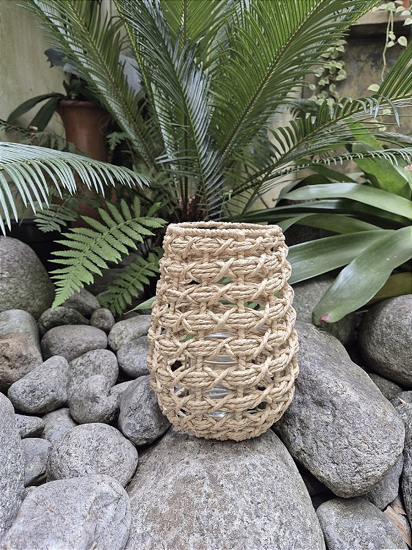 Lanterna de fibra natural pequeno 24x18x18