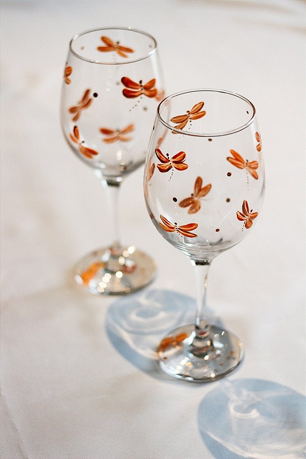 Taça Libélula Laranja - pintada a mão