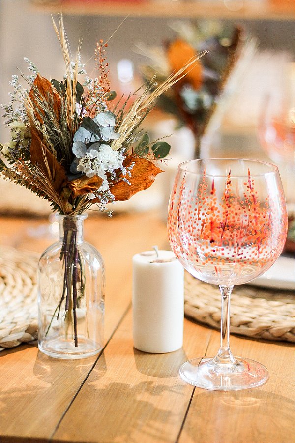Taça Pontilhados Laranja e Vermelho - pintada a mão