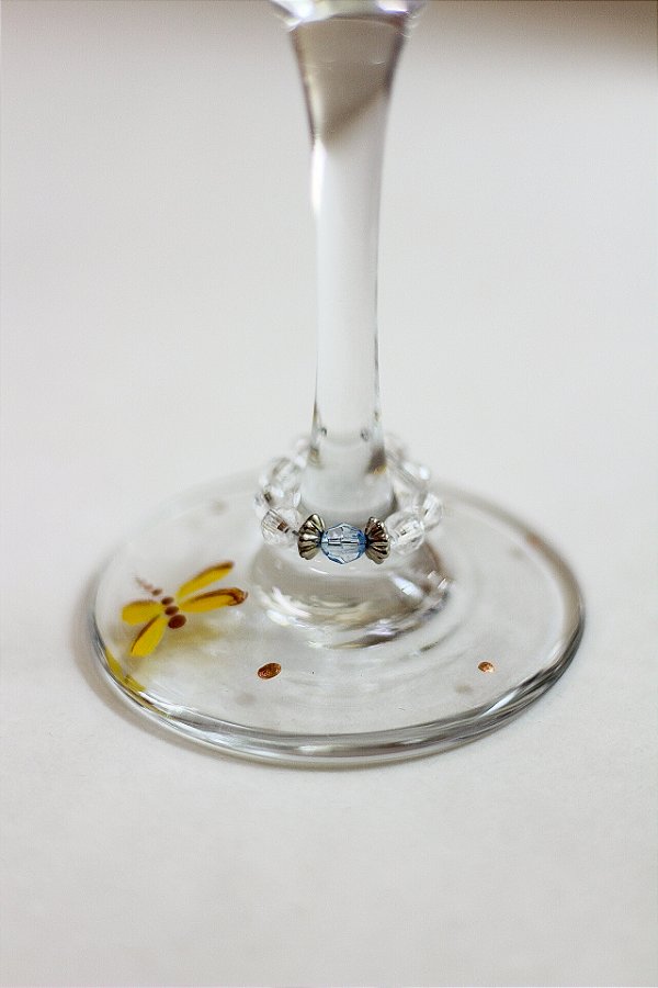 Conjunto de 6 marcadores de taças com miçangas transparente e colorida