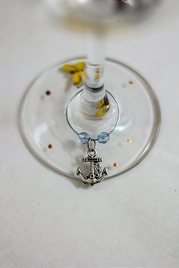 Conjunto de 6 marcadores de taças em metal com miçangas coloridas