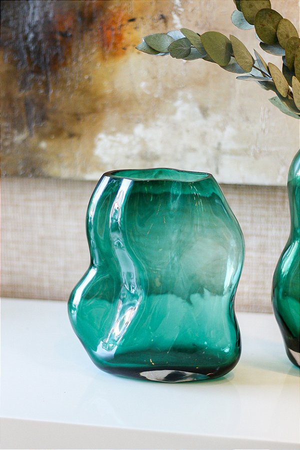 Vaso de vidro orgânico, cor verde P