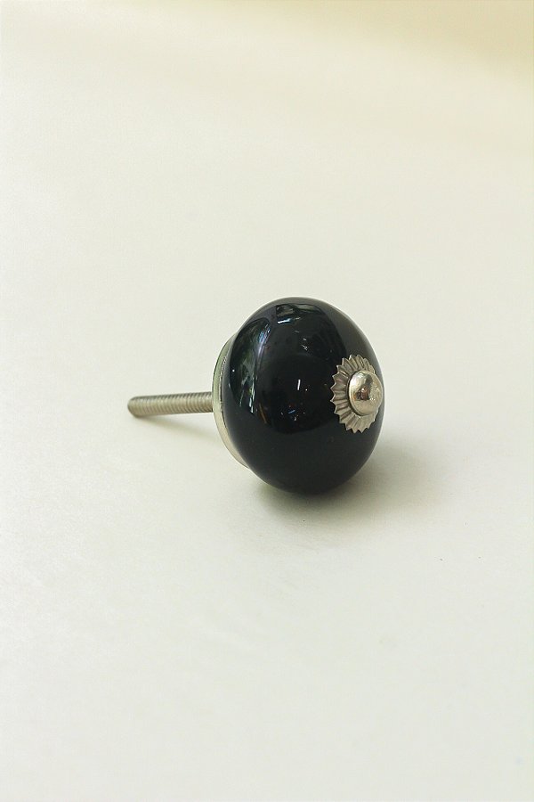 Puxador de Porcelana Preta com ponteira cromada