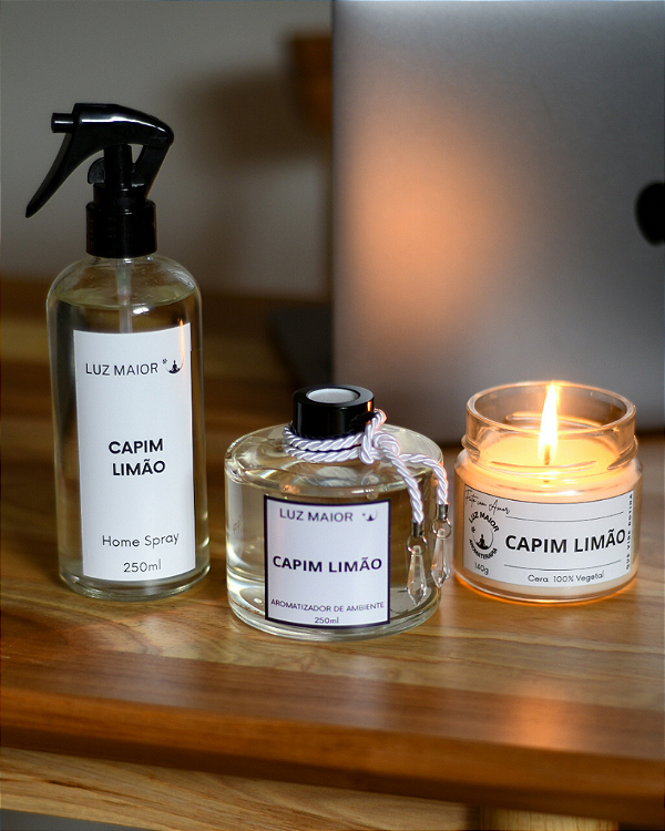 Trio Capim Limão - Vela + Home Spray + Aromatizador
