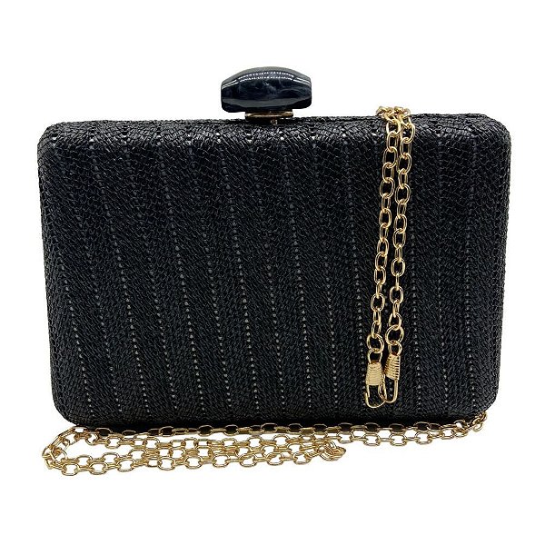 Clutch de Festa Palha Sintética Sisal - Preta