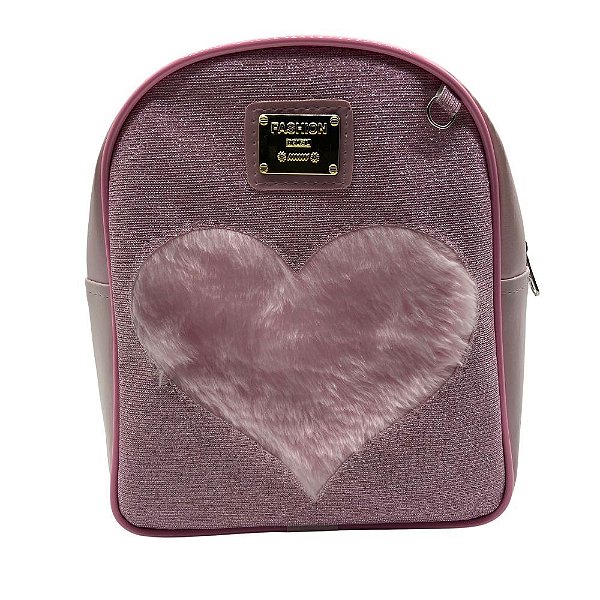 Mochila Infantil Coração Pelúcia Rosa Pré Escolar Princesas