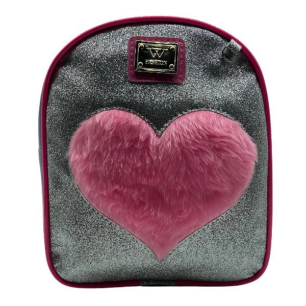 Bolsa Mochila Infantil Menina Love Coração De Pelúcia Azul