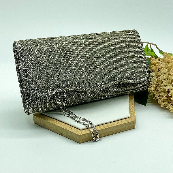 Bolsa de Festa Média Tecido Liso com Brilho Ouro Velho