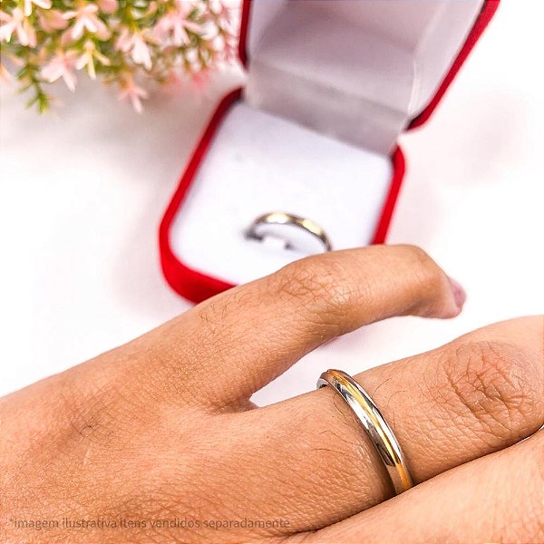 ALIANÇA AÇO INOXIDÁVEL PRATA DETALHE FIO OURO CENTRAL 3MM - (UNIDADE)