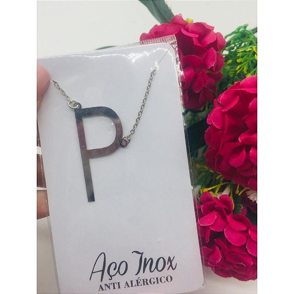 COLAR AÇO INOX HIPOALERGÊNICO PRATEADO LETRA - P