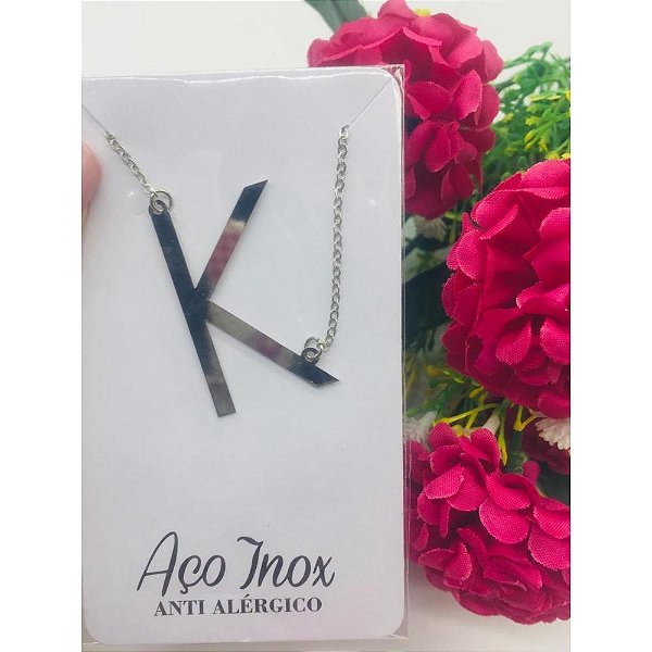 COLAR AÇO INOX HIPOALERGÊNICO PRATEADO LETRA - K