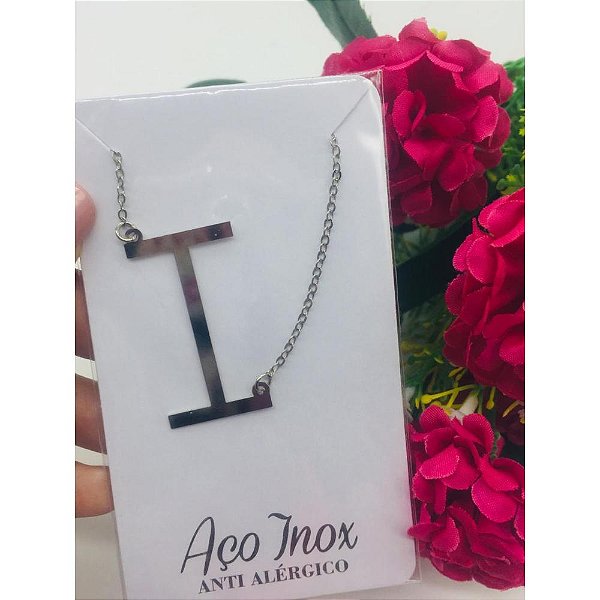 COLAR AÇO INOX HIPOALERGÊNICO PRATEADO LETRA - I