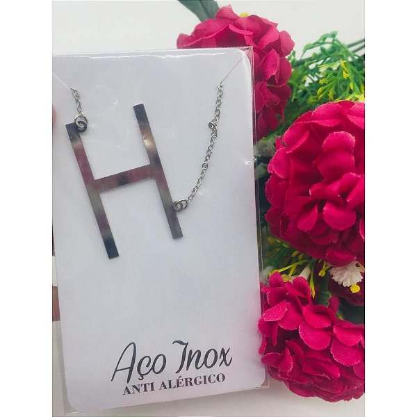 COLAR AÇO INOX HIPOALERGÊNICO PRATEADO LETRA - H