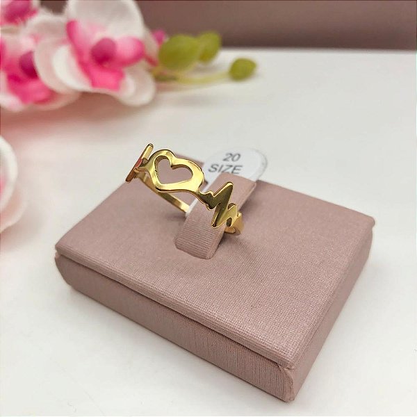 ANEL AÇO INOXIDÁVEL CORAÇÃO BATIMENTOS - DOURADO